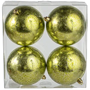100MM Cracked Ice Ball Ornament: Apple Green (Box of 4)