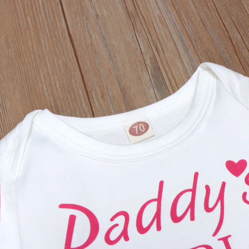 3PCS Baby Girl Daddy's Girl Mommy‘s World Letter Printed Romper with Full Floral Printed Pants Baby Set