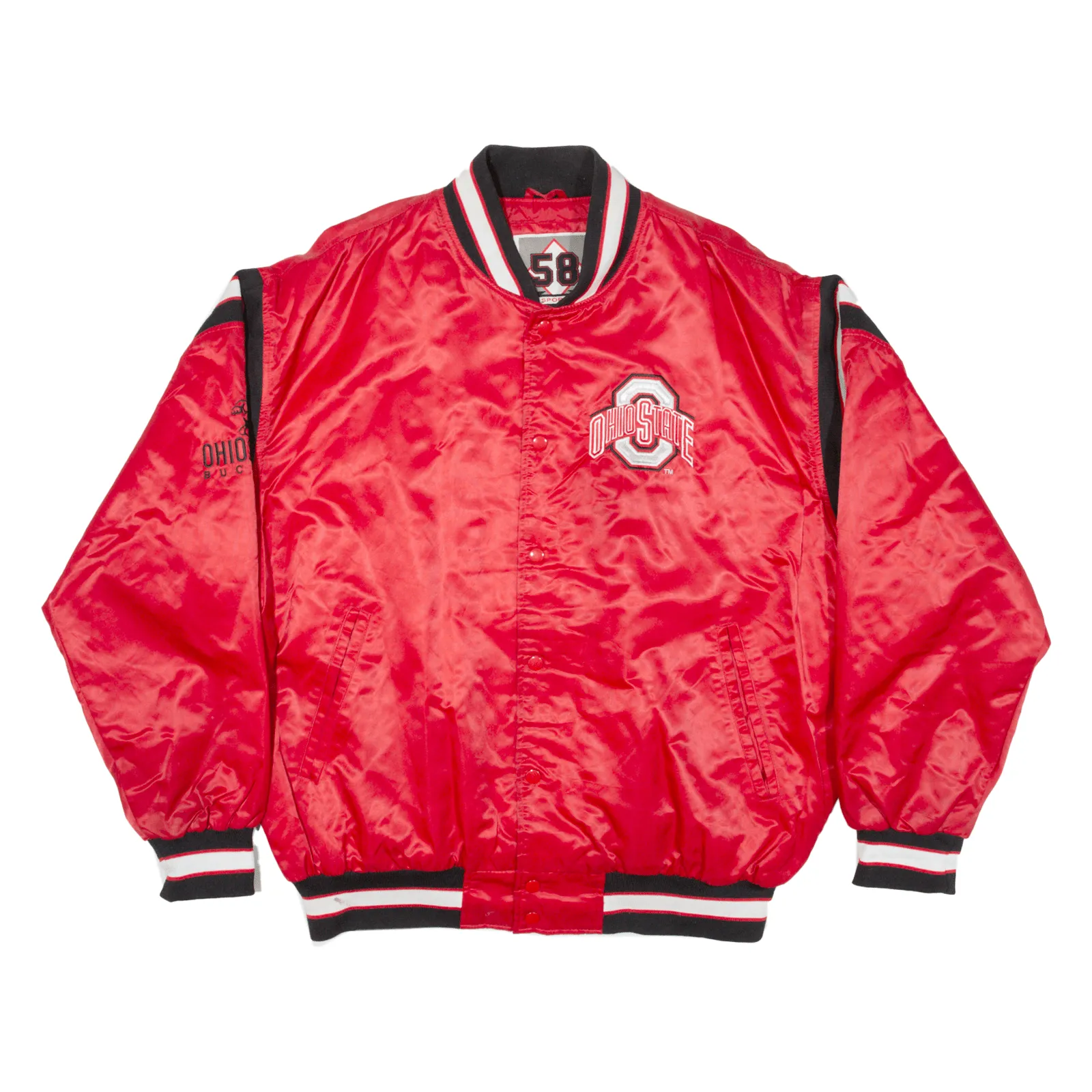 58 SPORTS Ohio State Buckeyes Quilted Lined Mens Varsity Jacket Red Nylon USA L