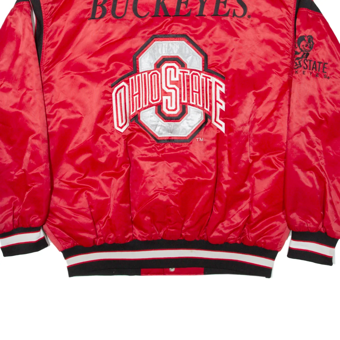 58 SPORTS Ohio State Buckeyes Quilted Lined Mens Varsity Jacket Red Nylon USA L