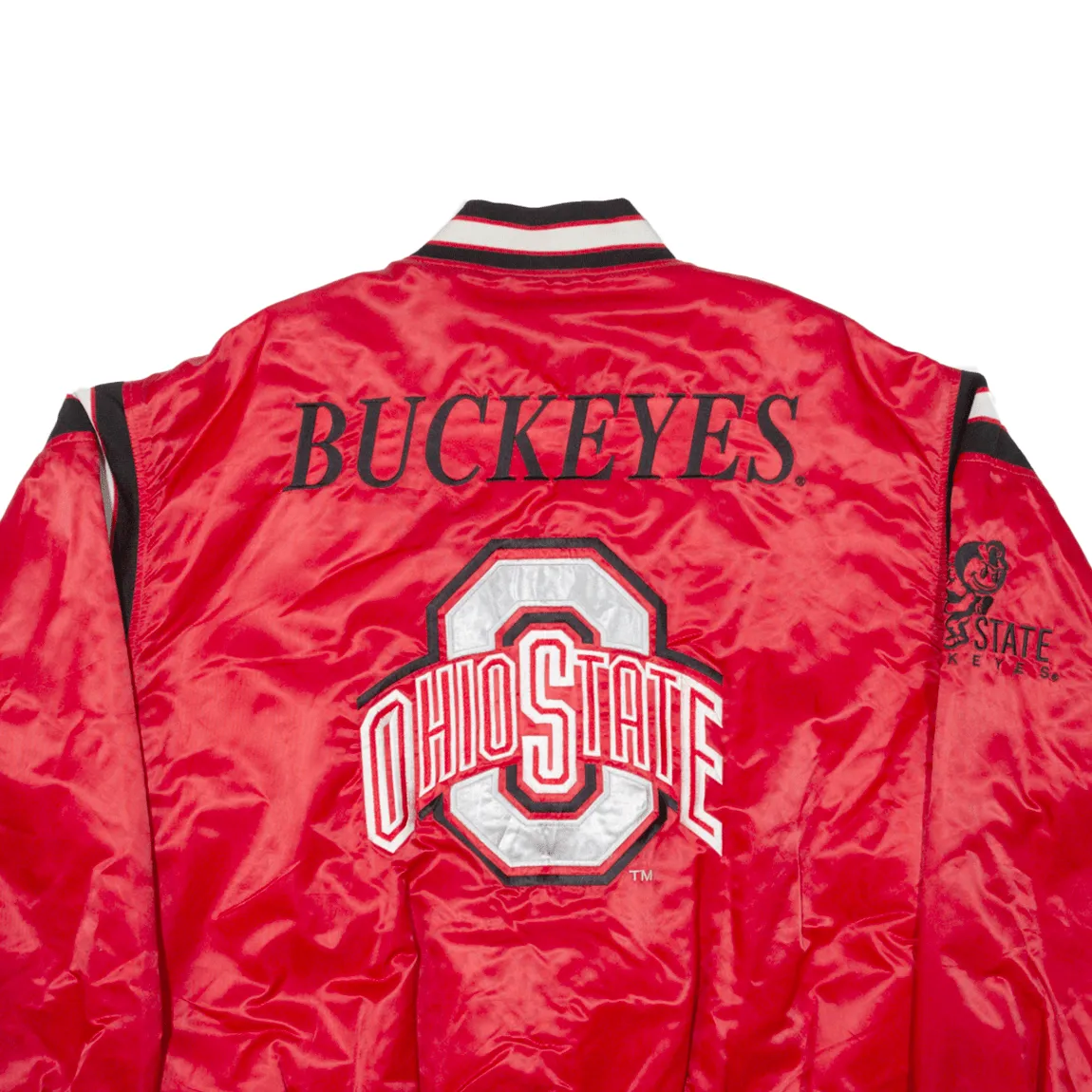 58 SPORTS Ohio State Buckeyes Quilted Lined Mens Varsity Jacket Red Nylon USA L