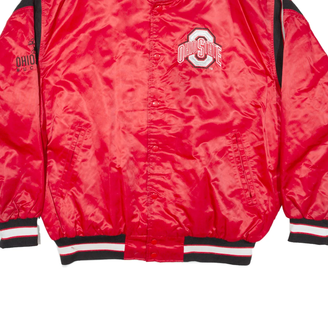 58 SPORTS Ohio State Buckeyes Quilted Lined Mens Varsity Jacket Red Nylon USA L