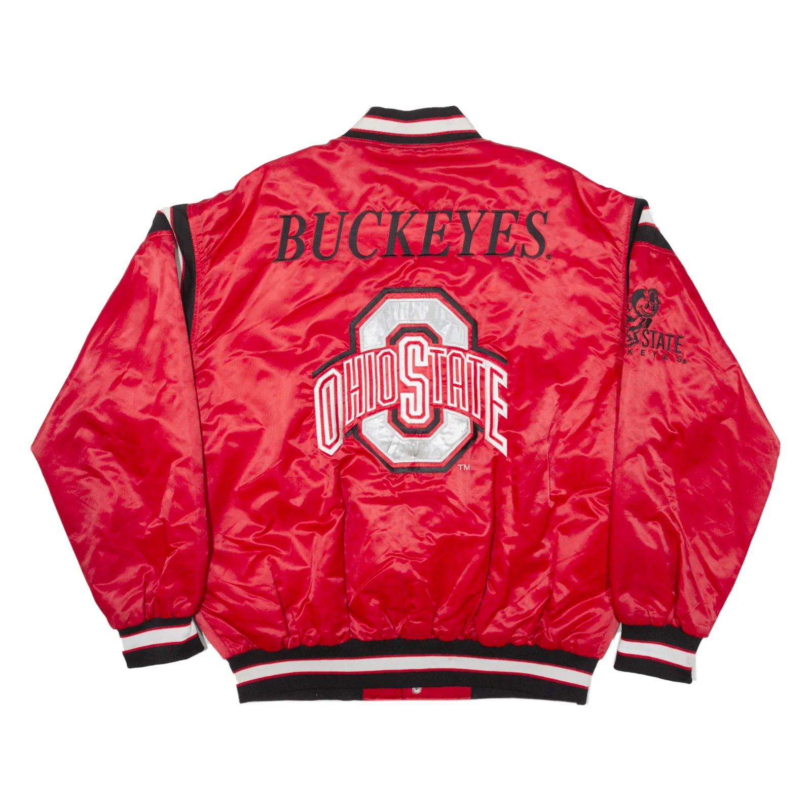 58 SPORTS Ohio State Buckeyes Quilted Lined Mens Varsity Jacket Red Nylon USA L