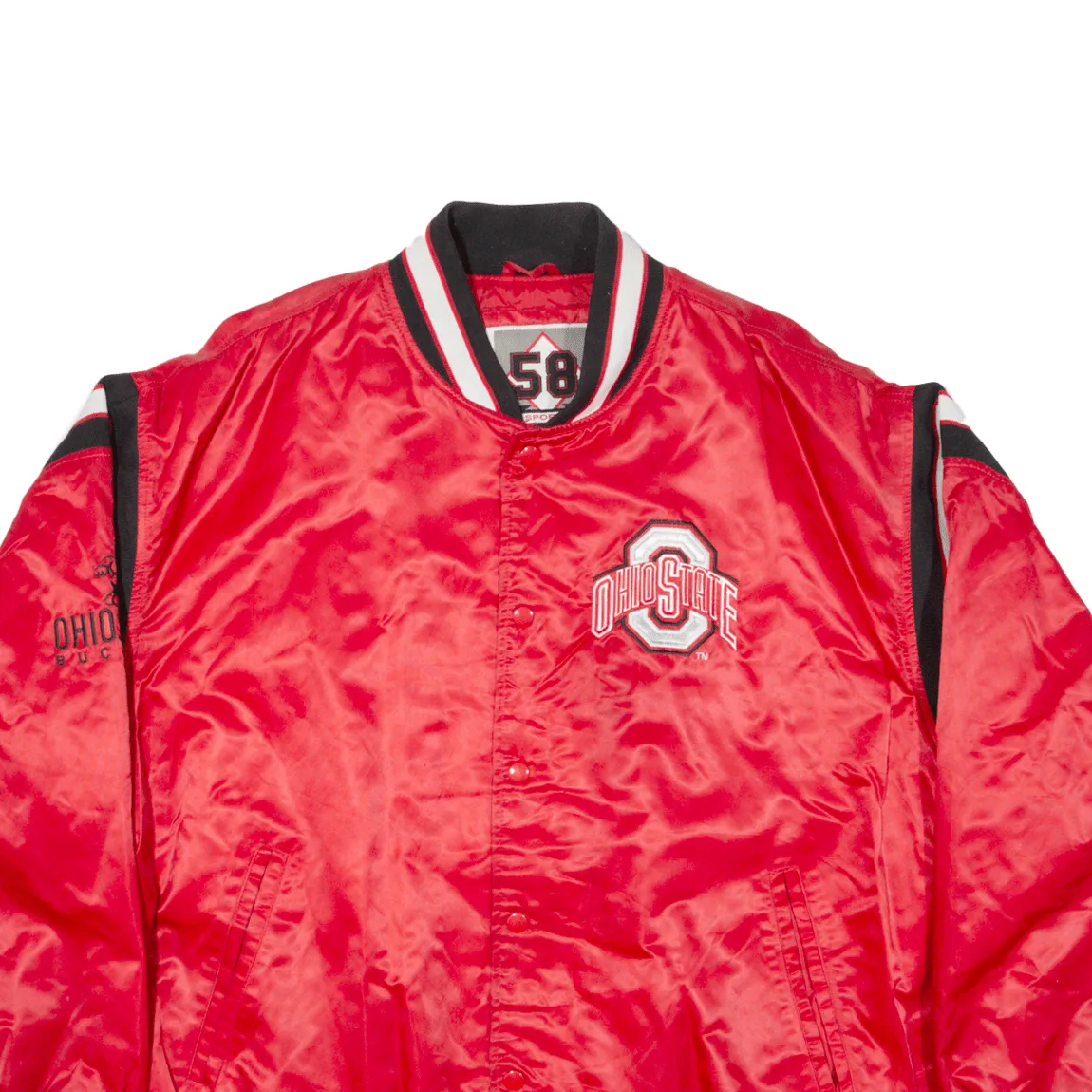 58 SPORTS Ohio State Buckeyes Quilted Lined Mens Varsity Jacket Red Nylon USA L