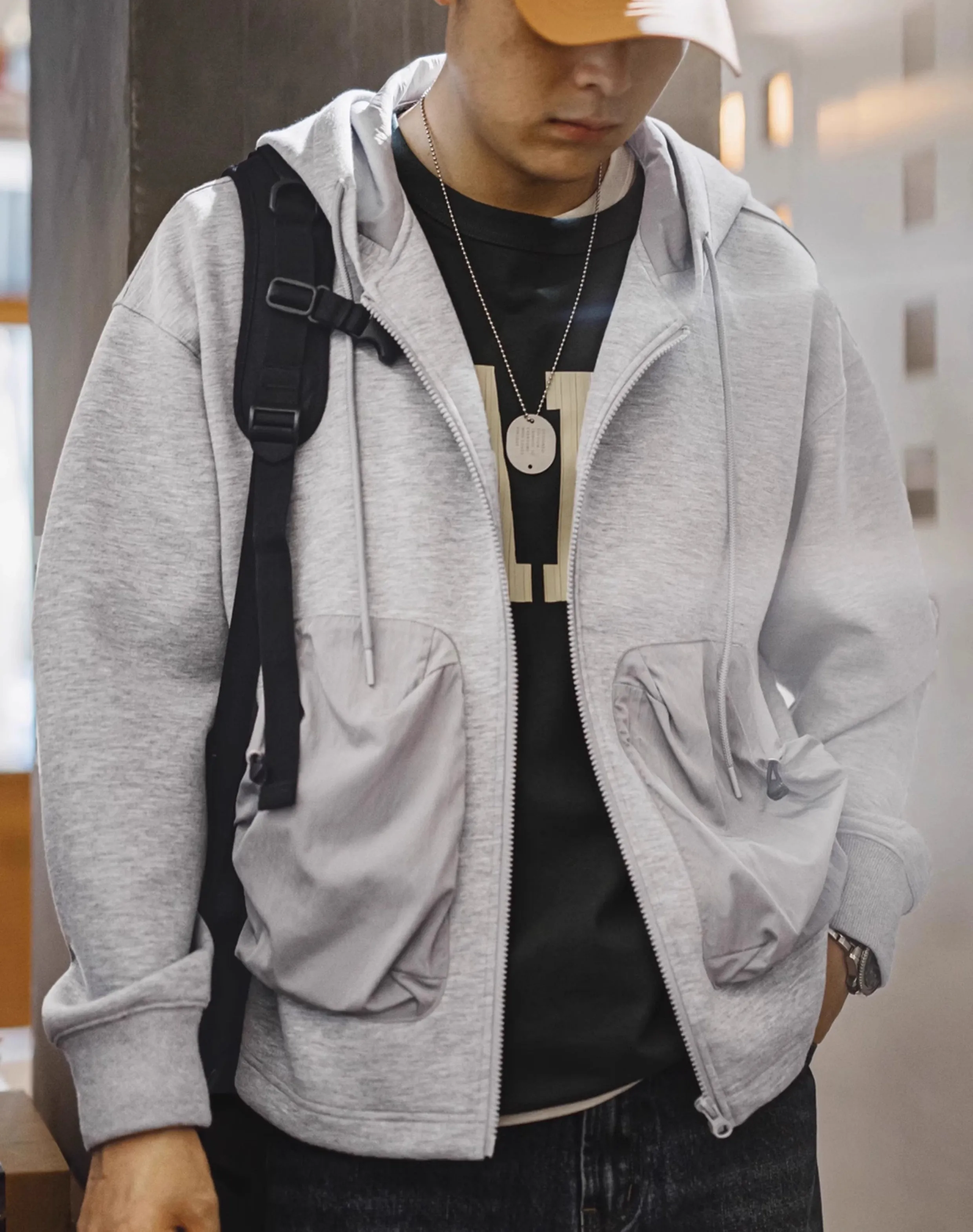 American Casual Air Layer Cardigan Patchwork Pocket Sports Men's Jacket