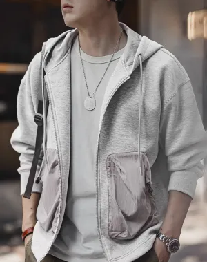 American Casual Air Layer Cardigan Patchwork Pocket Sports Men's Jacket