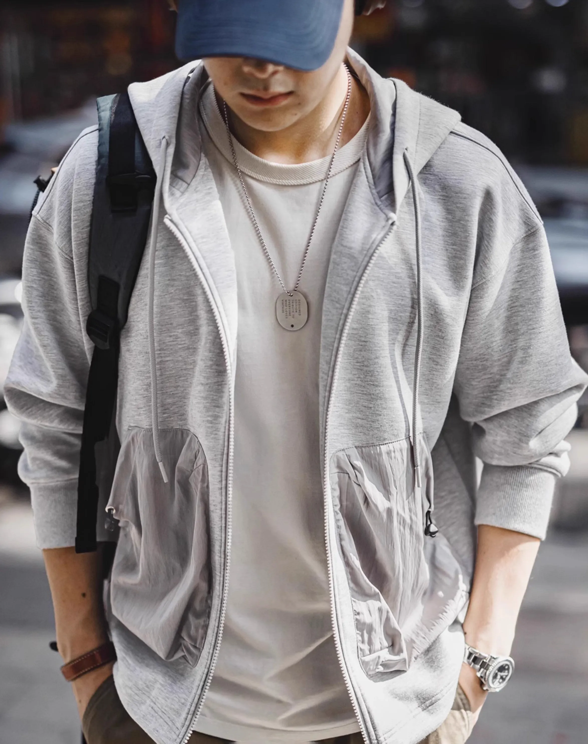 American Casual Air Layer Cardigan Patchwork Pocket Sports Men's Jacket