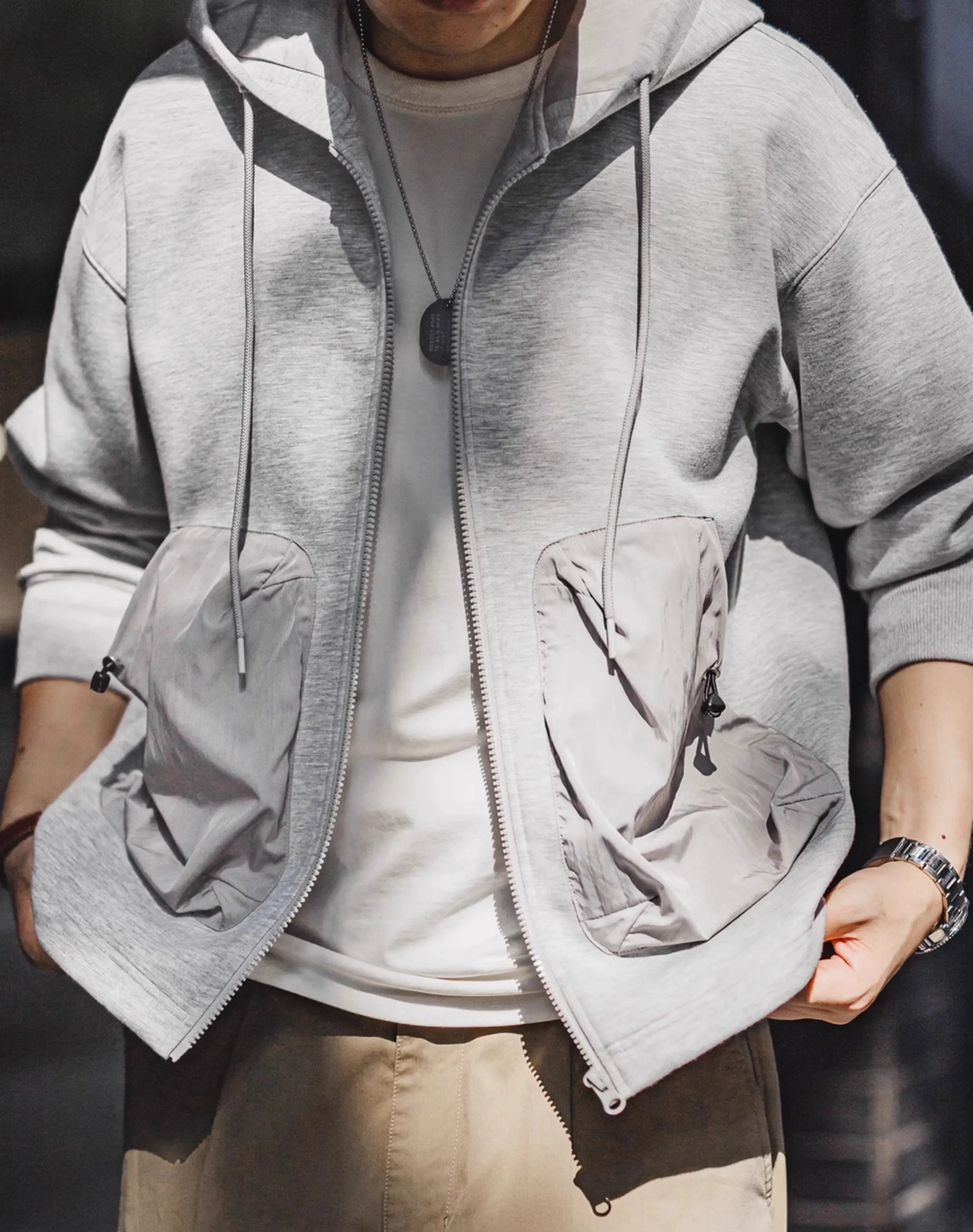American Casual Air Layer Cardigan Patchwork Pocket Sports Men's Jacket