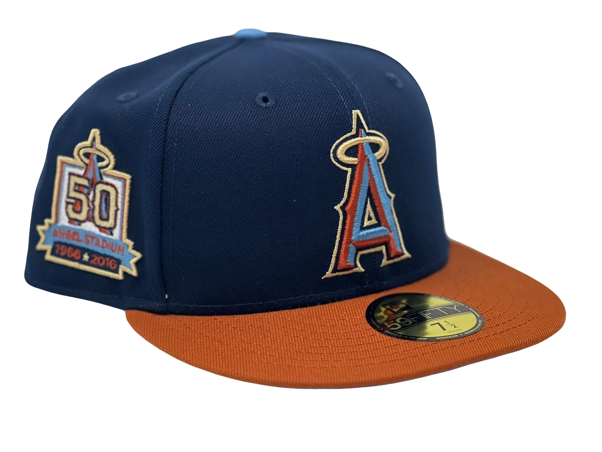 Anahiem Angels 50th Anniversary Navy Rust Orange Visor Sky Blue Brim New Era Fitted Hat