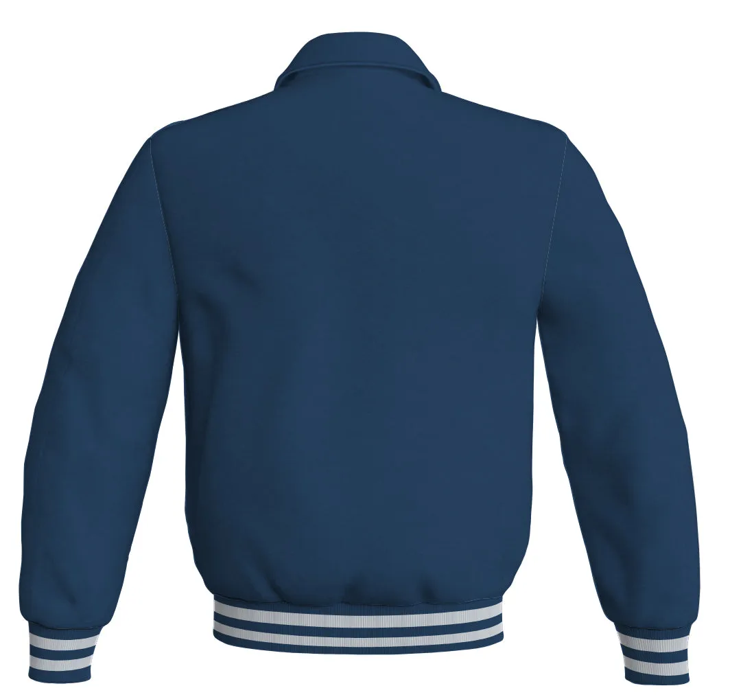 Baseball Letterman Bomber Classic Satin Jacket Sports Wear Navy Blue