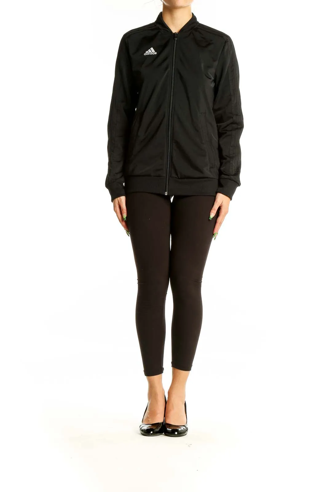 Black Adidas Polyester Athletic Jacket