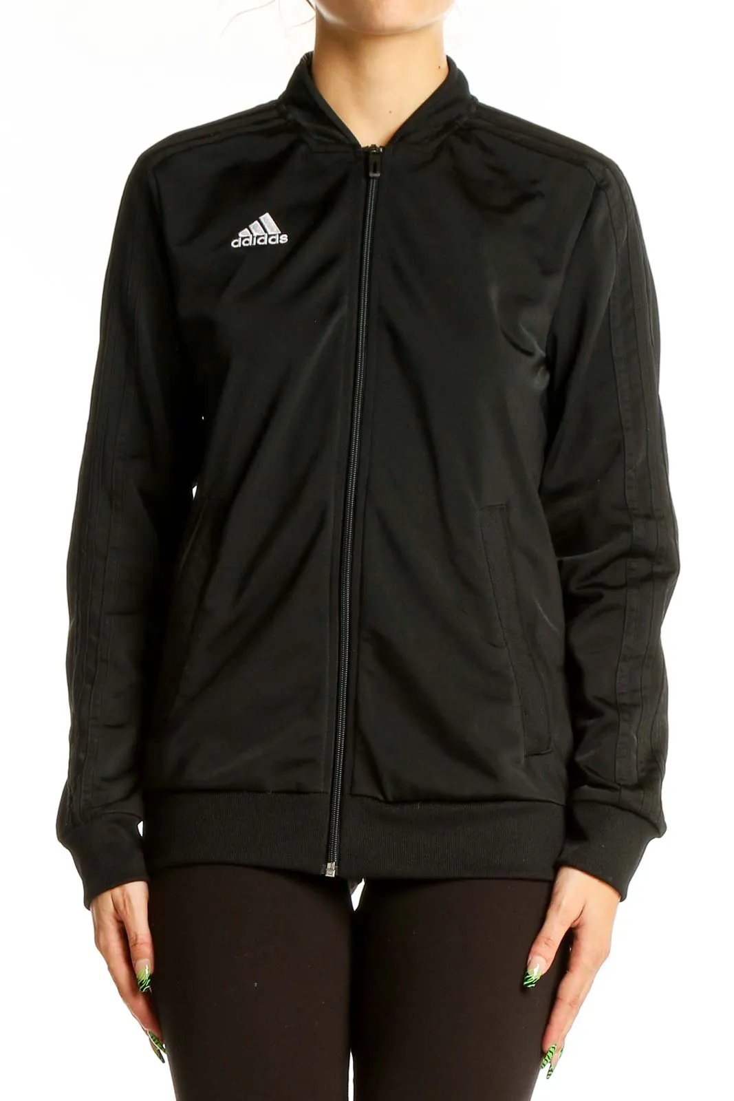 Black Adidas Polyester Athletic Jacket