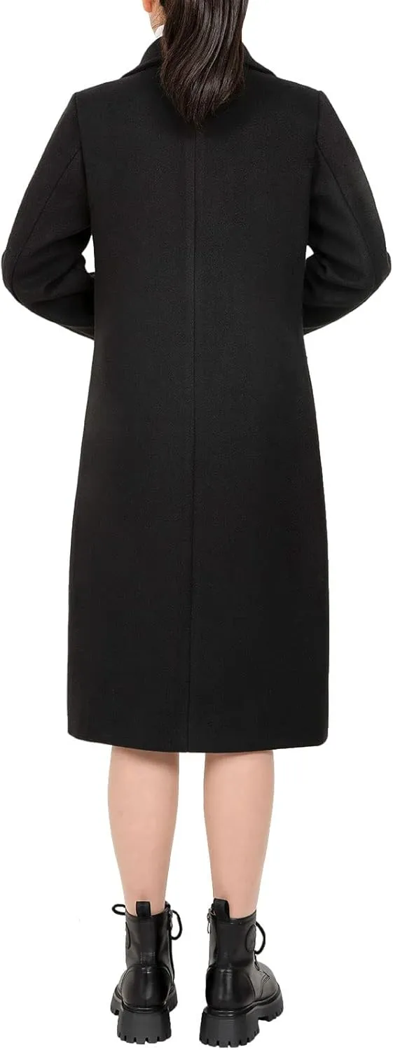 Bonnorth Women's Wool Blend Single Breasted Mid-Long Pea Coat Fall Winter Essential Notched Collar Overcoat