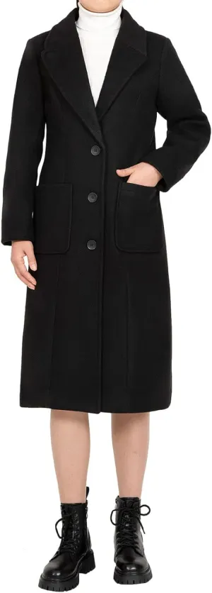 Bonnorth Women's Wool Blend Single Breasted Mid-Long Pea Coat Fall Winter Essential Notched Collar Overcoat
