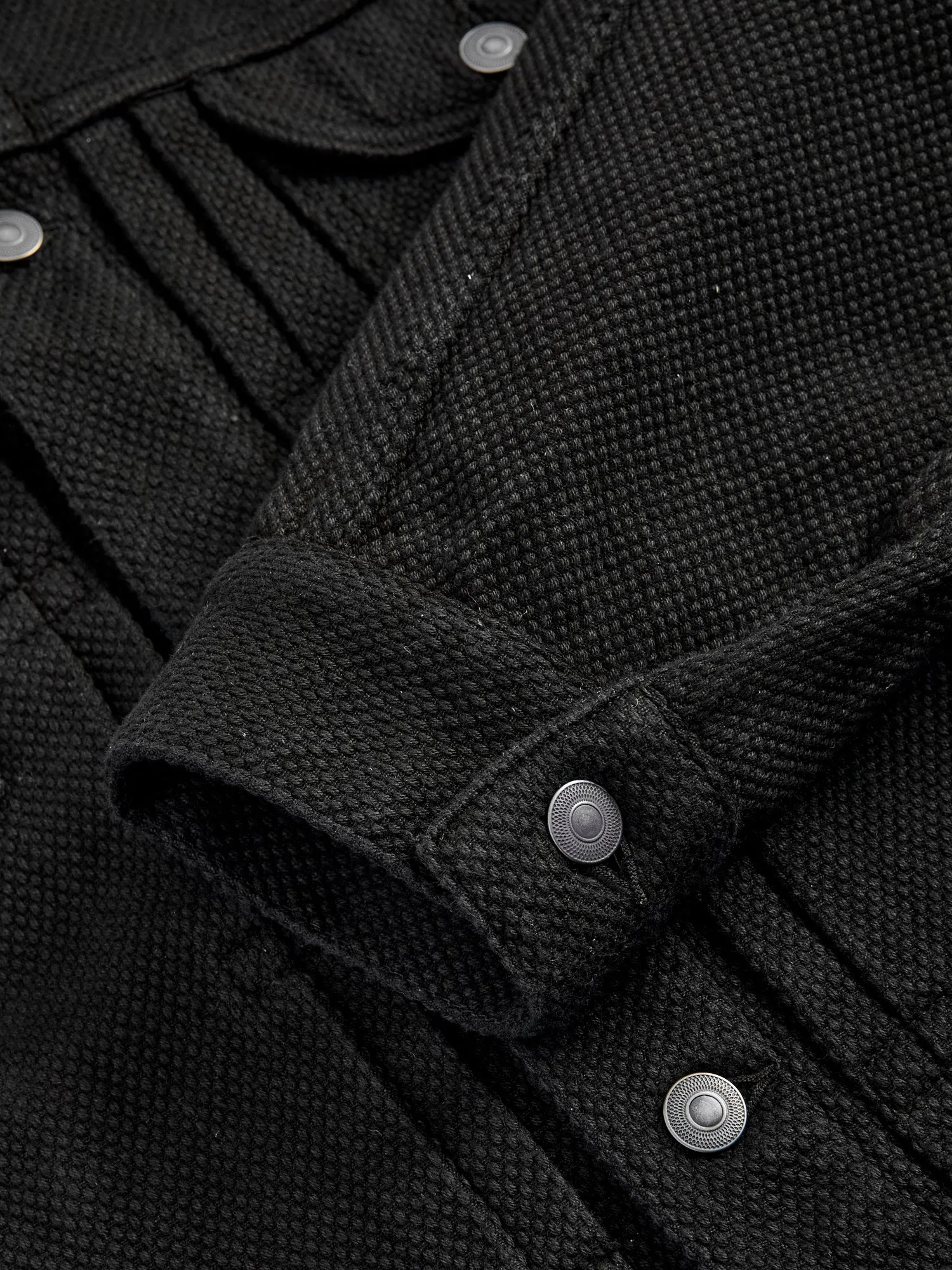 Double Cloth Sashiko Trucker Jacket in Black