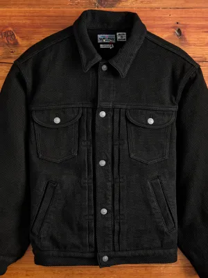 Double Cloth Sashiko Trucker Jacket in Black