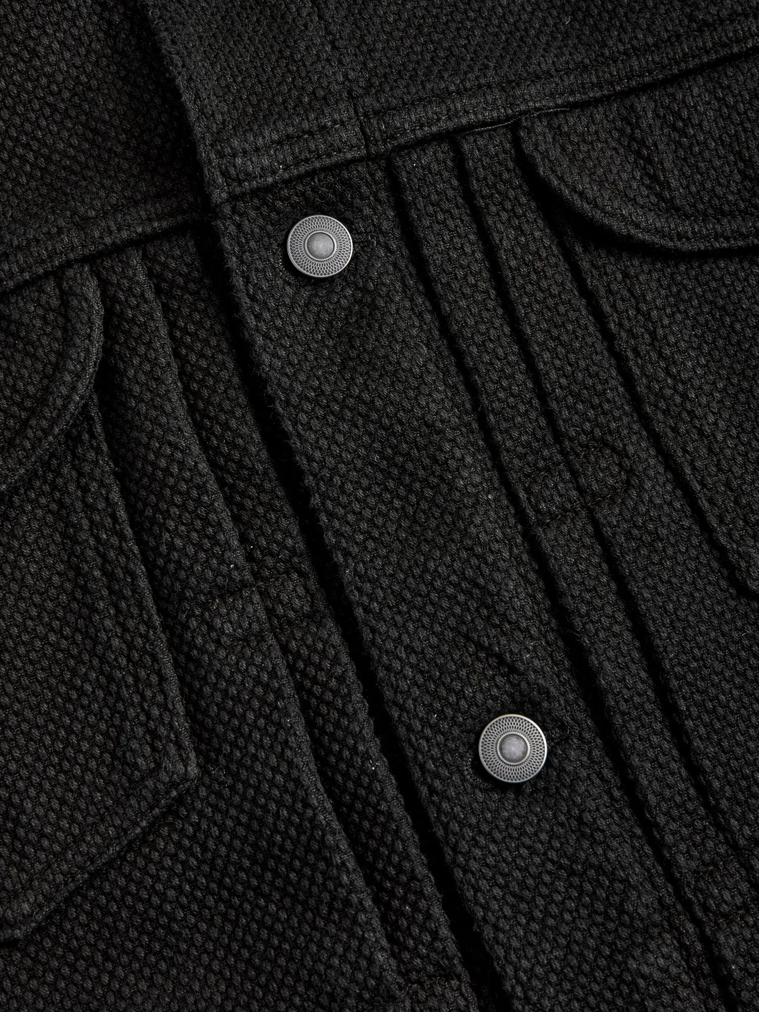 Double Cloth Sashiko Trucker Jacket in Black