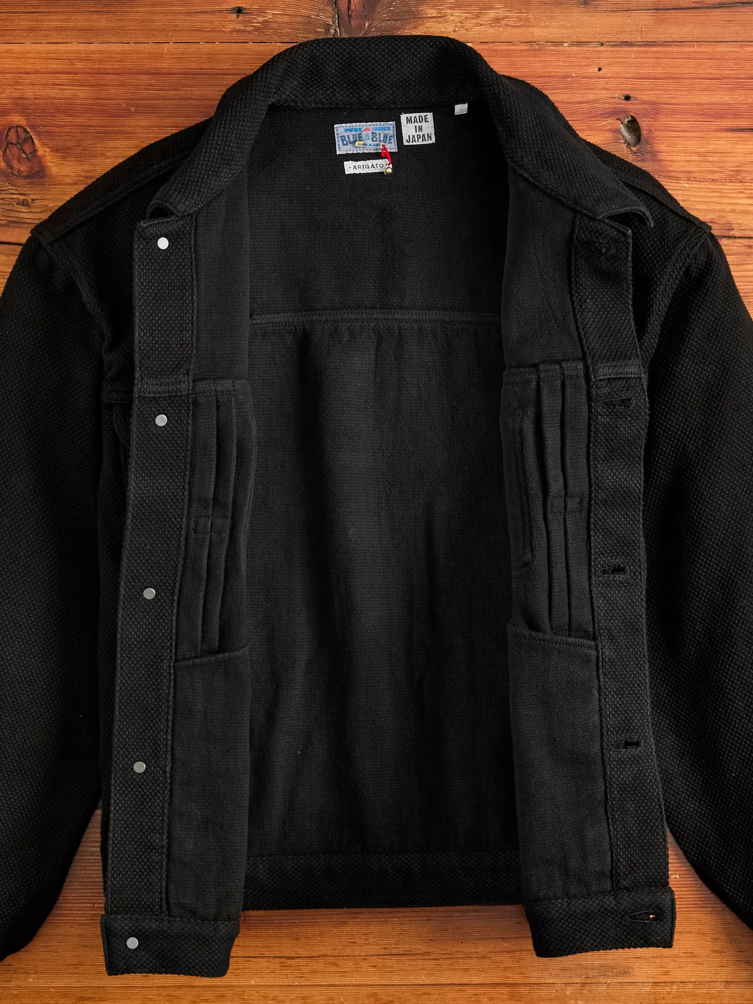 Double Cloth Sashiko Trucker Jacket in Black