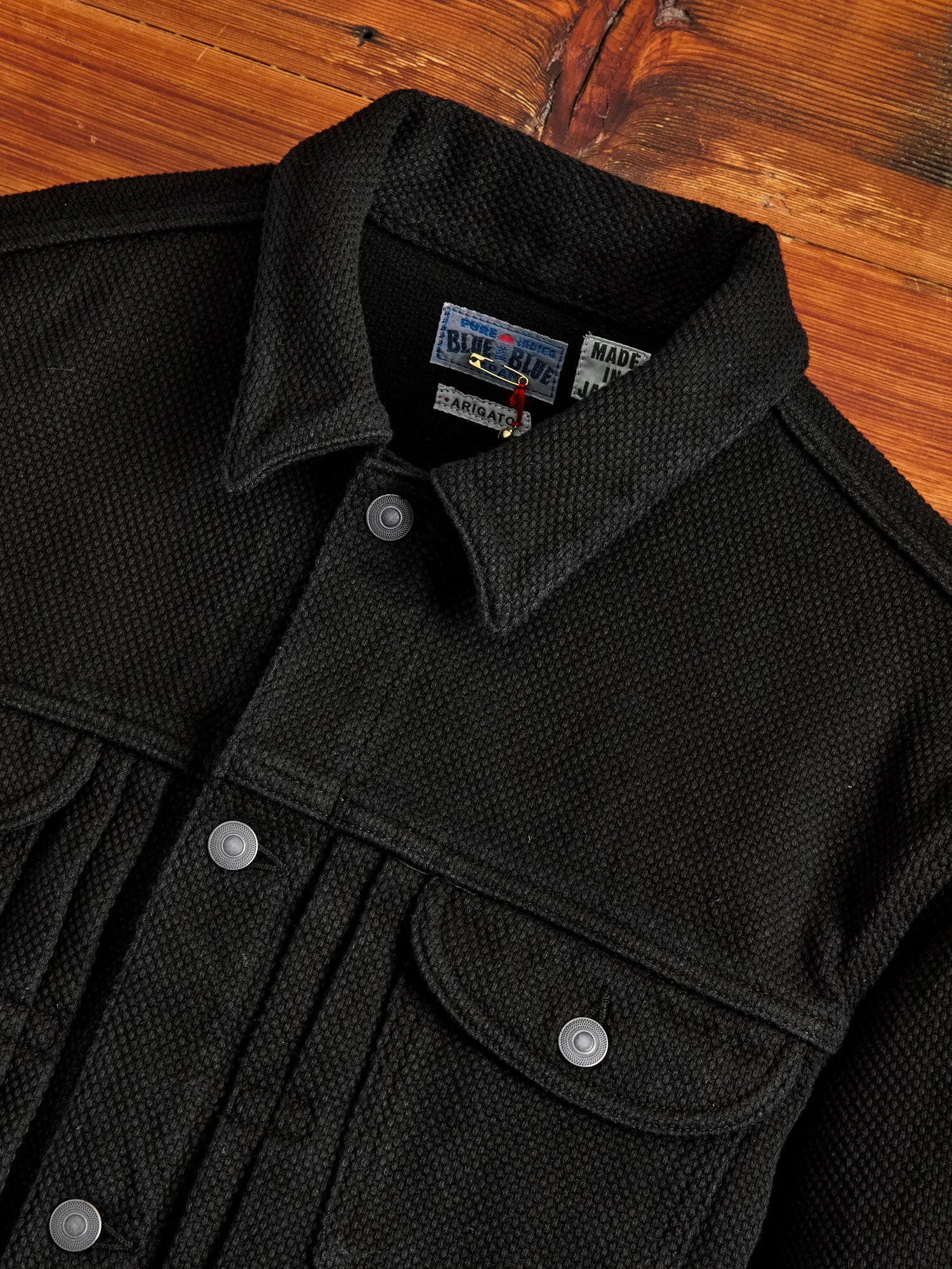 Double Cloth Sashiko Trucker Jacket in Black