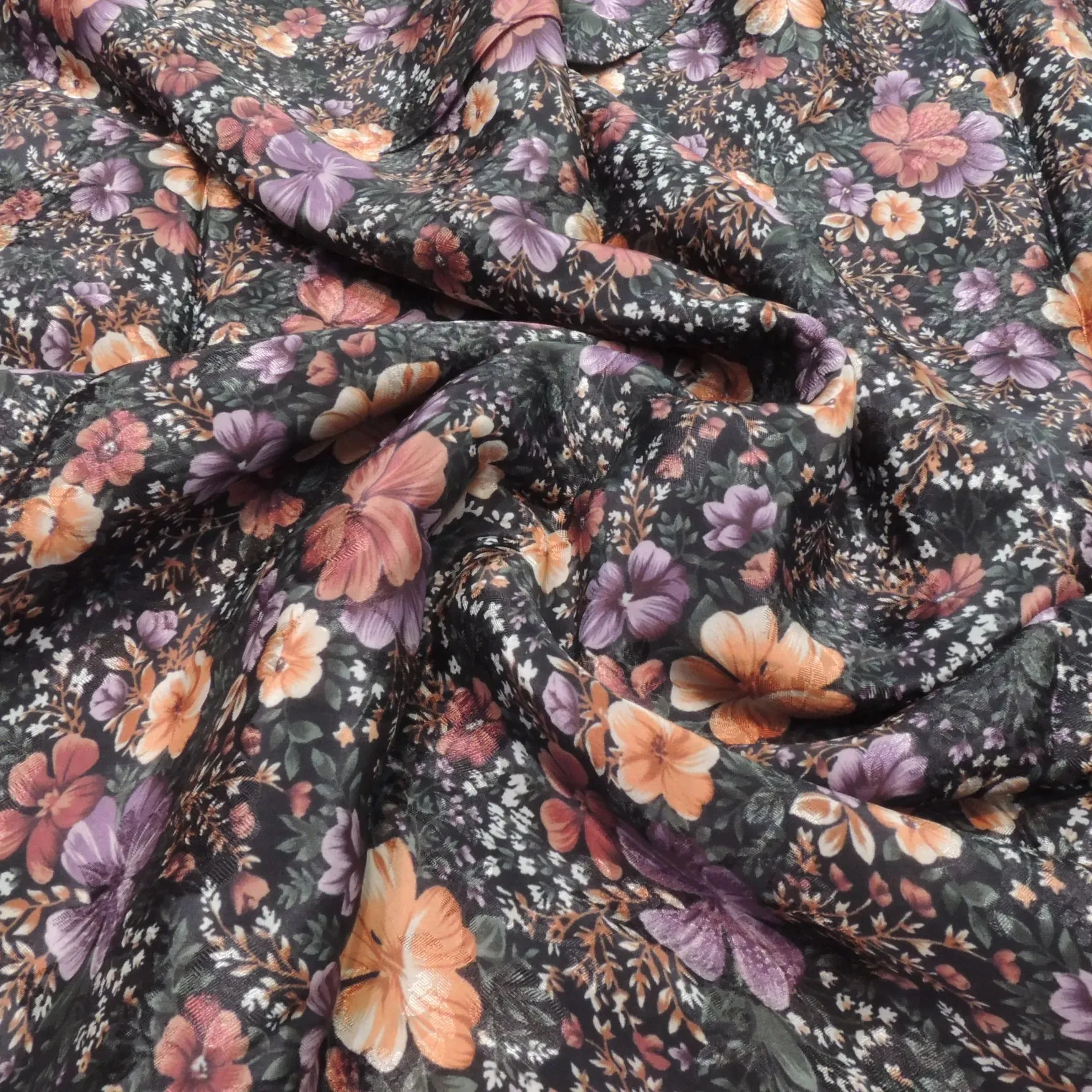 Floral Digital Print Jacquard On Viscose Crepe Fabric