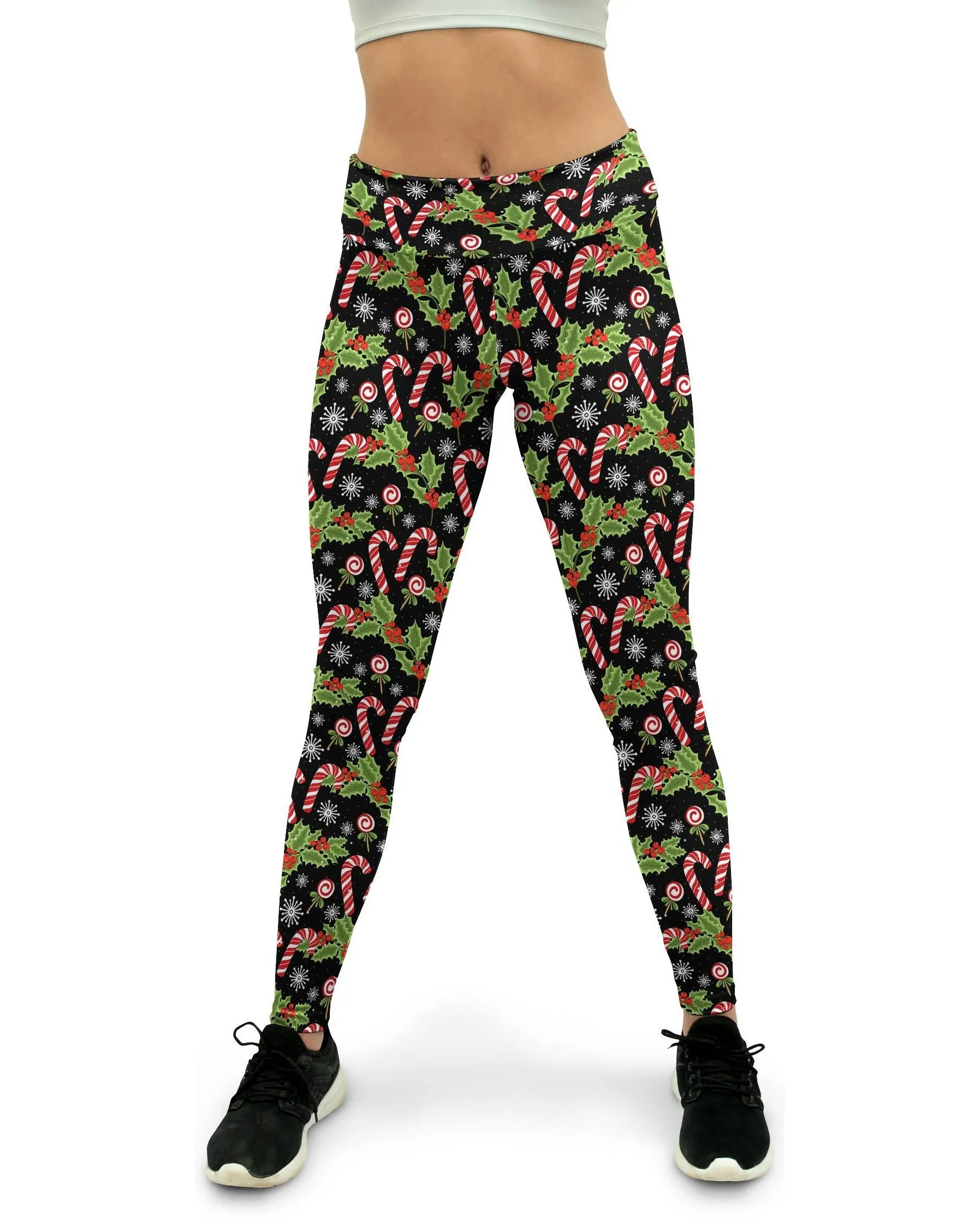Holly Leaves with Berries Yoga Pants
