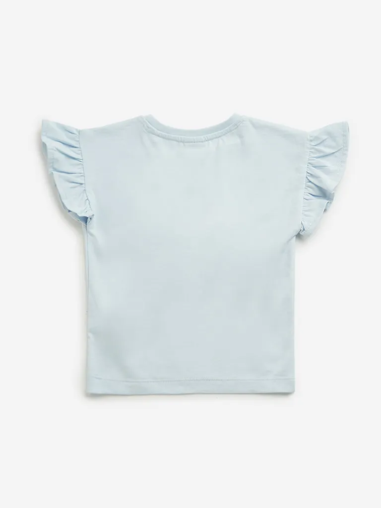 HOP Kids Light Blue Bird Printed Cotton Top