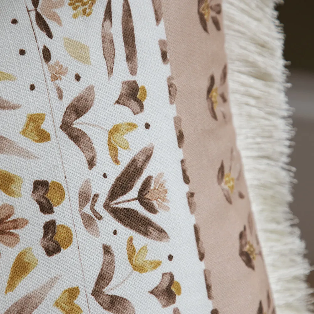 Kari Printed Ruche Fringe Cushion Stone