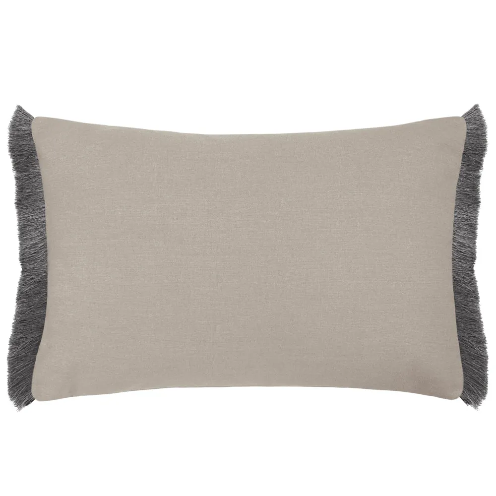 Kari Printed Ruche Fringe Cushion Stone