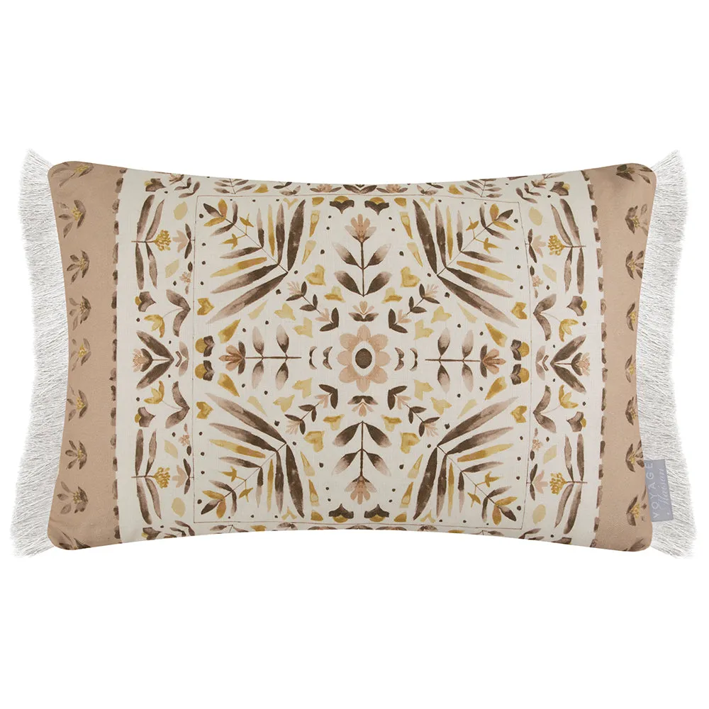 Kari Printed Ruche Fringe Cushion Stone