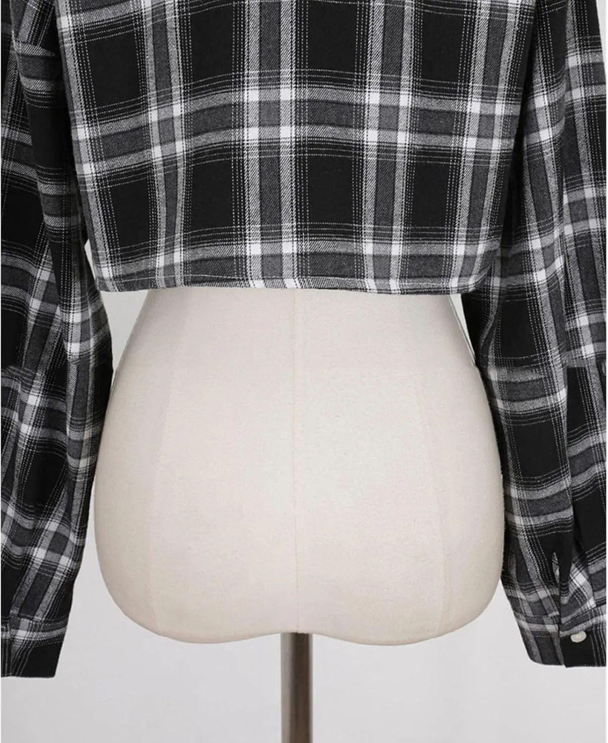 Ladies Plaid Long Sleeve Retro Crop Shirt Casual Button Down Blouses Crop Top Checked Fashion Crop Shirts