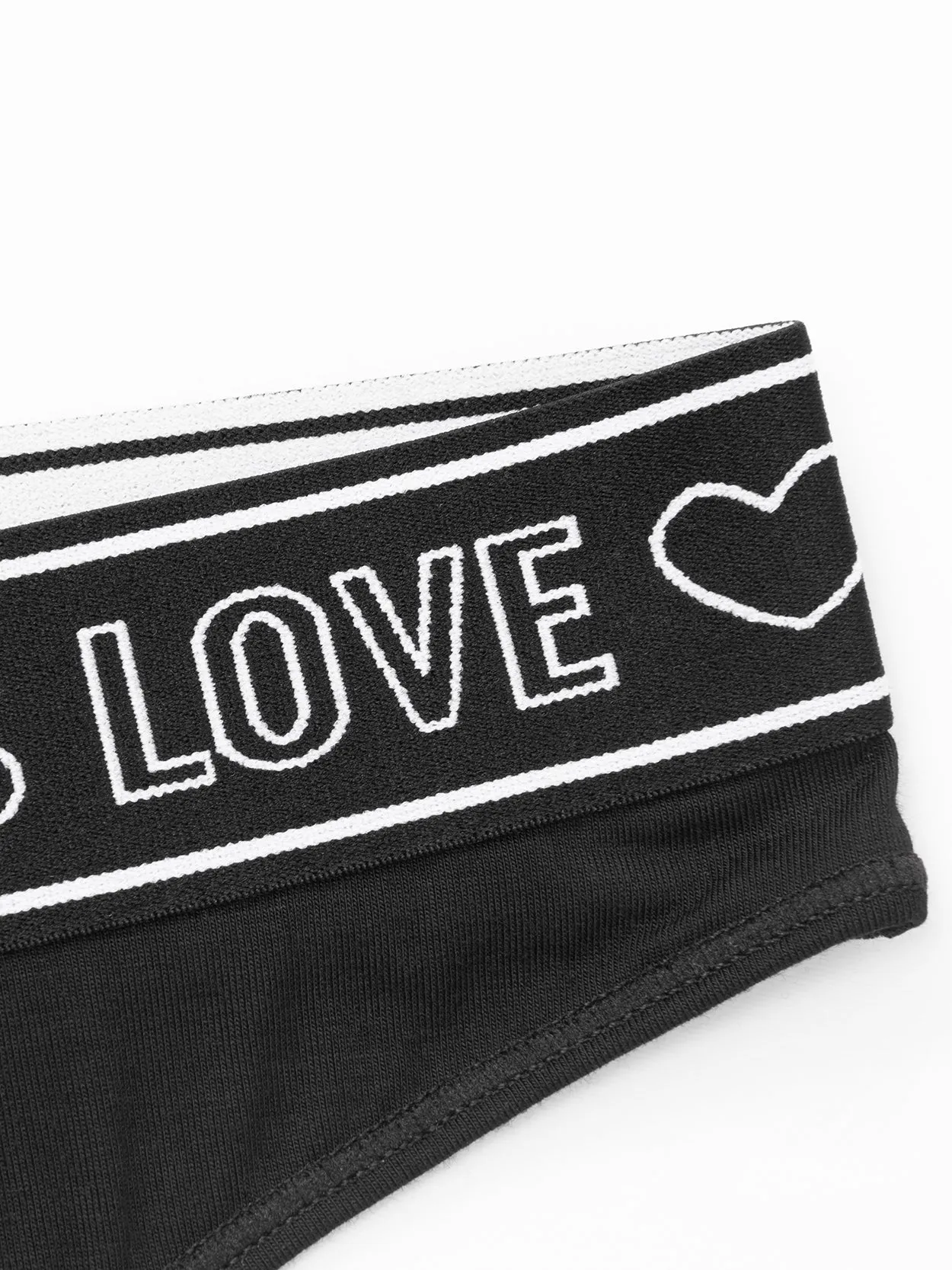 Letter & Heart Tape Double-layers Pure Cotton Panty Black
