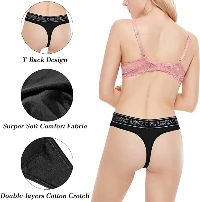 Letter & Heart Tape Double-layers Pure Cotton Panty Black