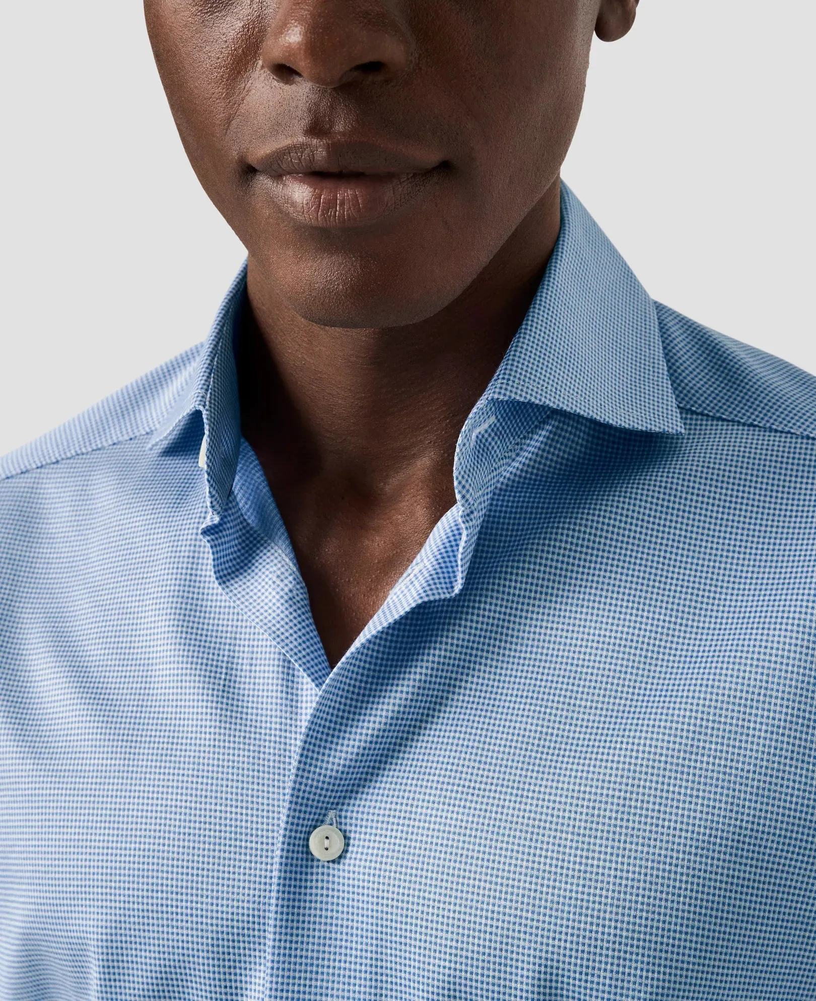 Light Blue Micro Check King Knit Slim Fit Shirt - ETON