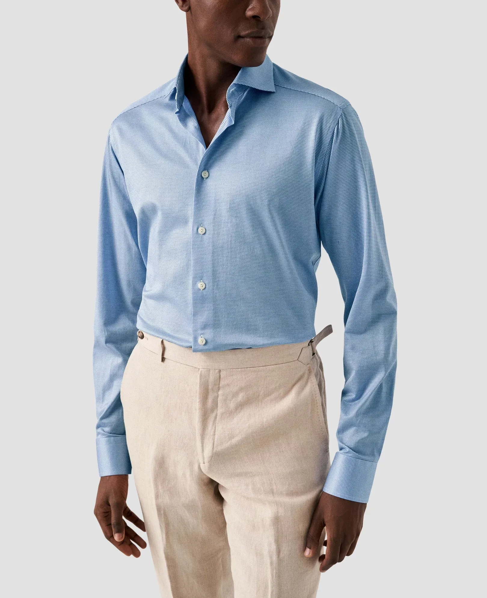 Light Blue Micro Check King Knit Slim Fit Shirt - ETON