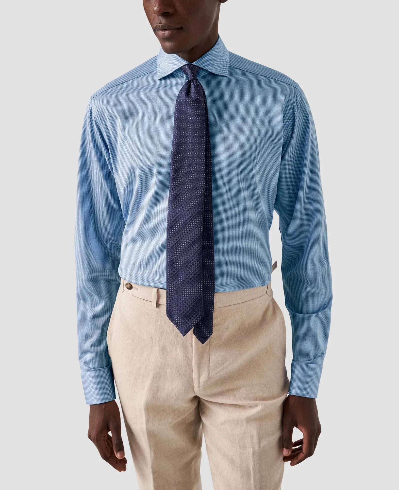 Light Blue Micro Check King Knit Slim Fit Shirt - ETON