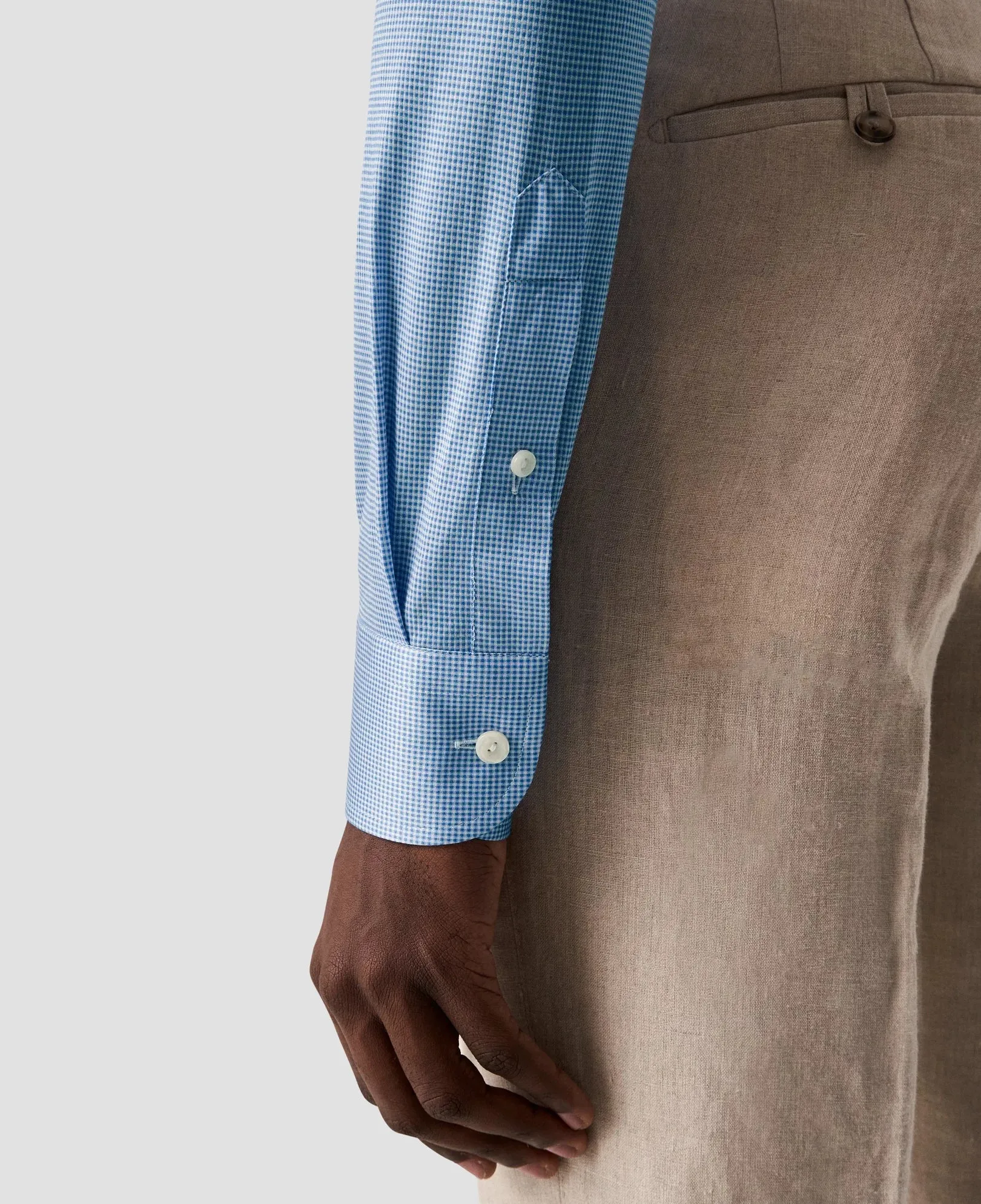 Light Blue Micro Check King Knit Slim Fit Shirt - ETON