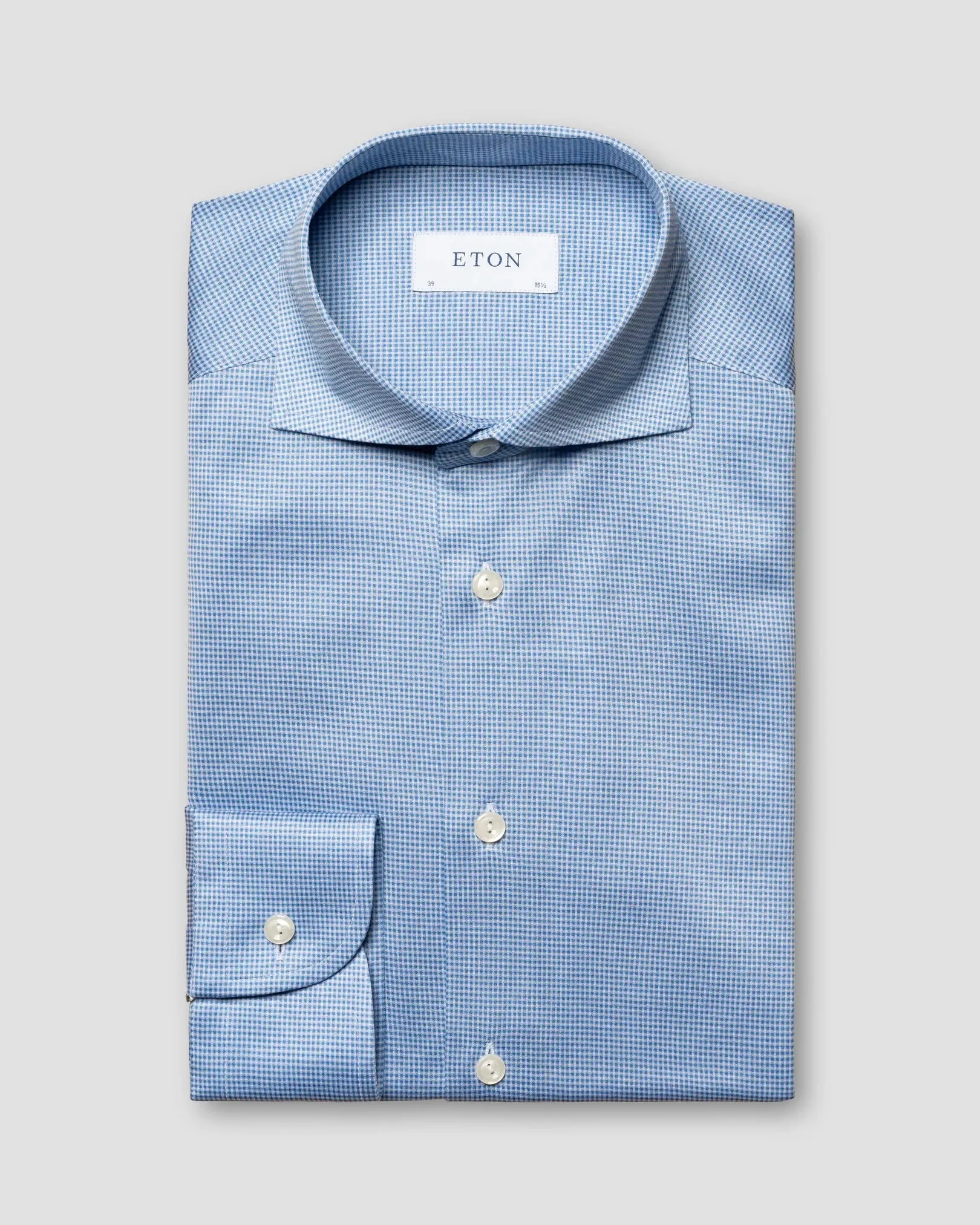 Light Blue Micro Check King Knit Slim Fit Shirt - ETON