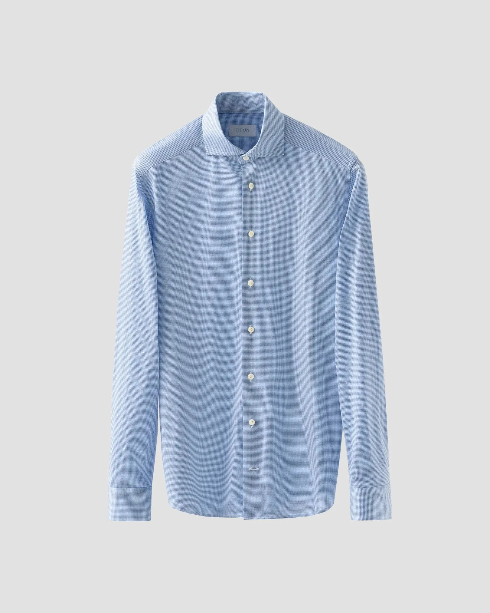 Light Blue Micro Check King Knit Slim Fit Shirt - ETON