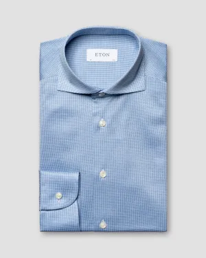 Light Blue Micro Check King Knit Slim Fit Shirt - ETON
