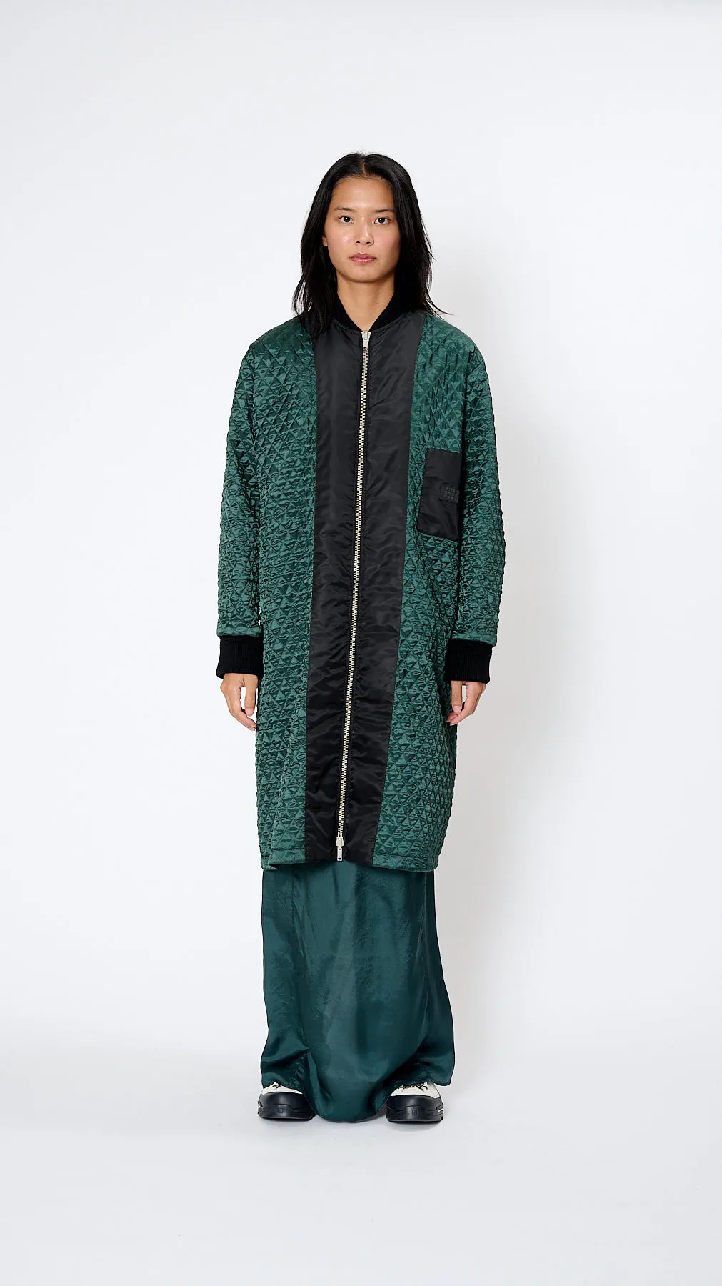 Long Sports Jacket in Black and Emerald