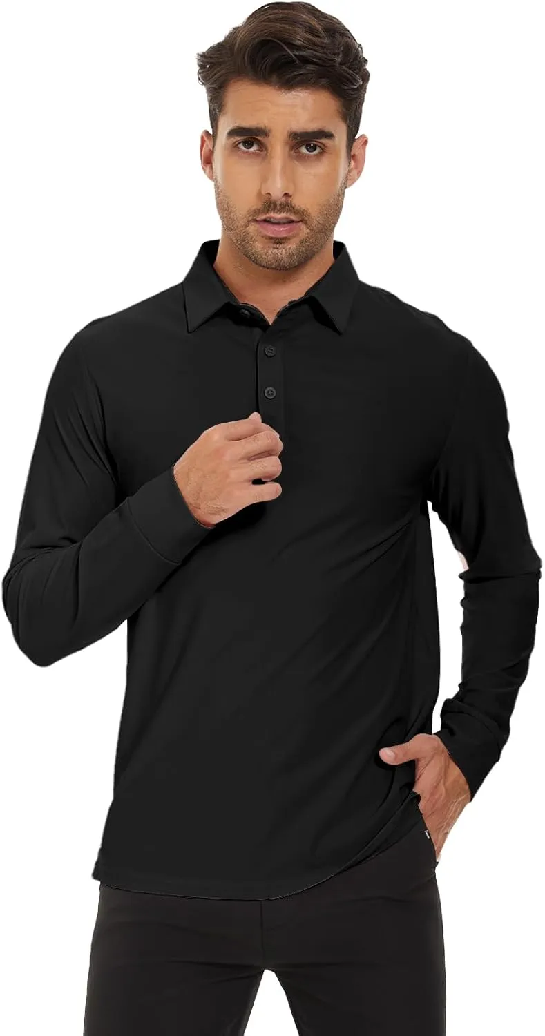 M MOTEEPI Polo for Men Long Sleeve Sun Protection Golf Shirts with Collar UPF 50  Performance Collared Fall Shirts Tennis