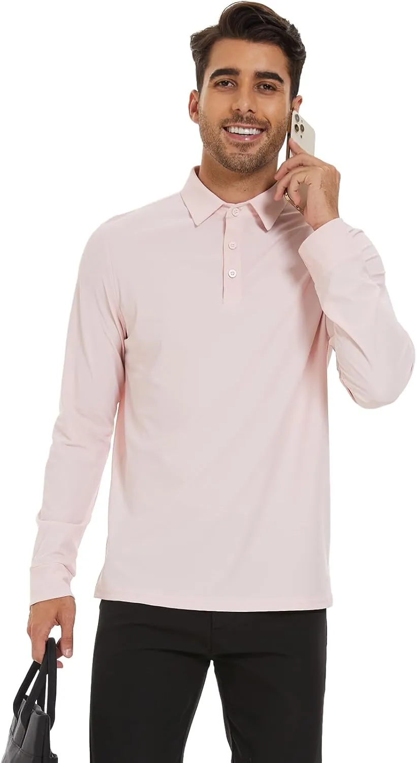 M MOTEEPI Polo for Men Long Sleeve Sun Protection Golf Shirts with Collar UPF 50  Performance Collared Fall Shirts Tennis