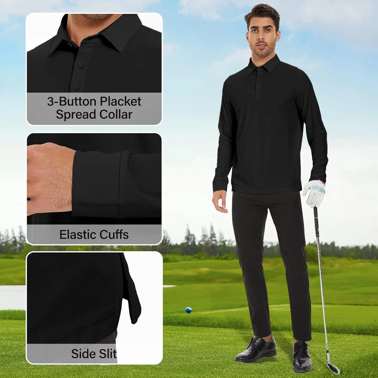 M MOTEEPI Polo for Men Long Sleeve Sun Protection Golf Shirts with Collar UPF 50  Performance Collared Fall Shirts Tennis