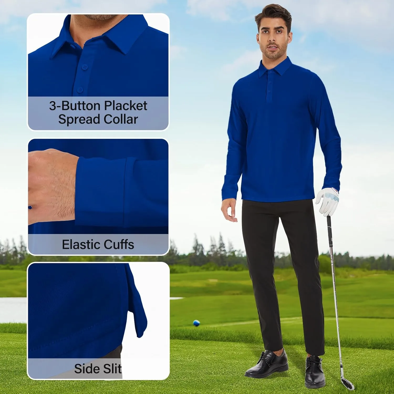 M MOTEEPI Polo for Men Long Sleeve Sun Protection Golf Shirts with Collar UPF 50  Performance Collared Fall Shirts Tennis