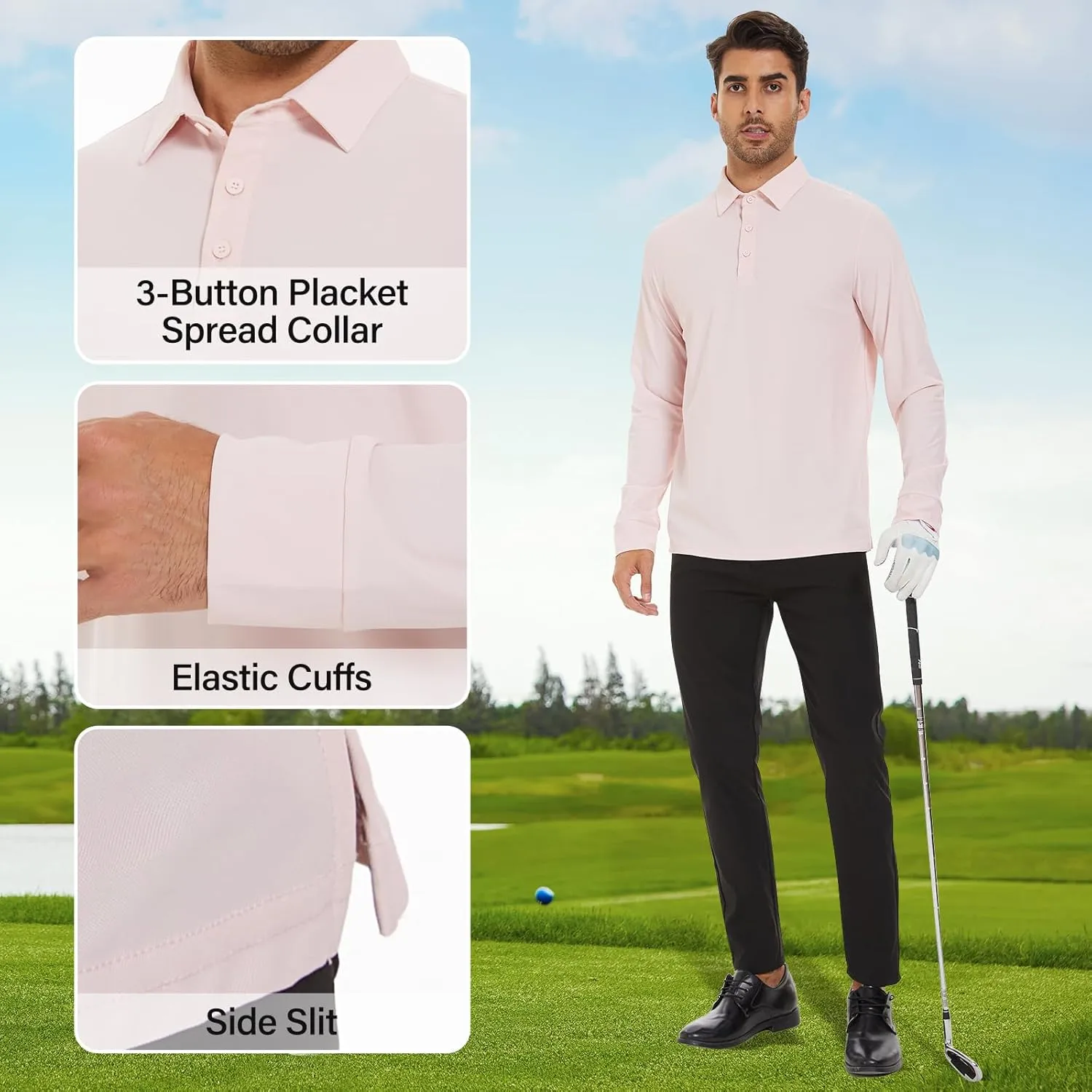 M MOTEEPI Polo for Men Long Sleeve Sun Protection Golf Shirts with Collar UPF 50  Performance Collared Fall Shirts Tennis