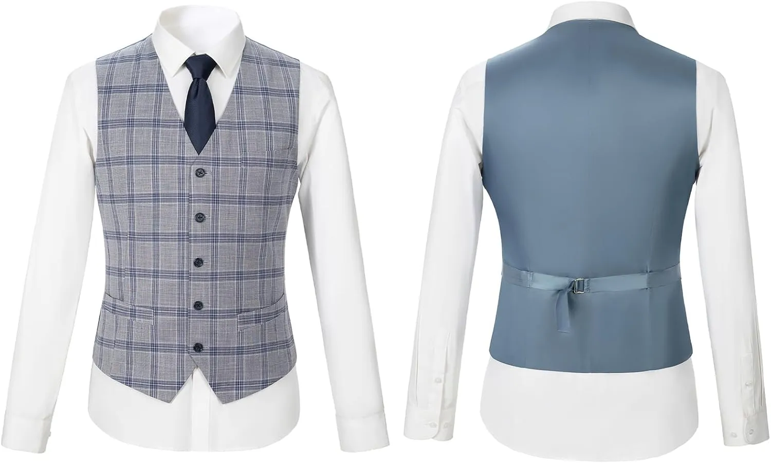 Men's 3 Pieces Slim Fit Plaid Suits Wedding Party Checked Tuxedo Blazer Jacket Vest Pants Suit Set
