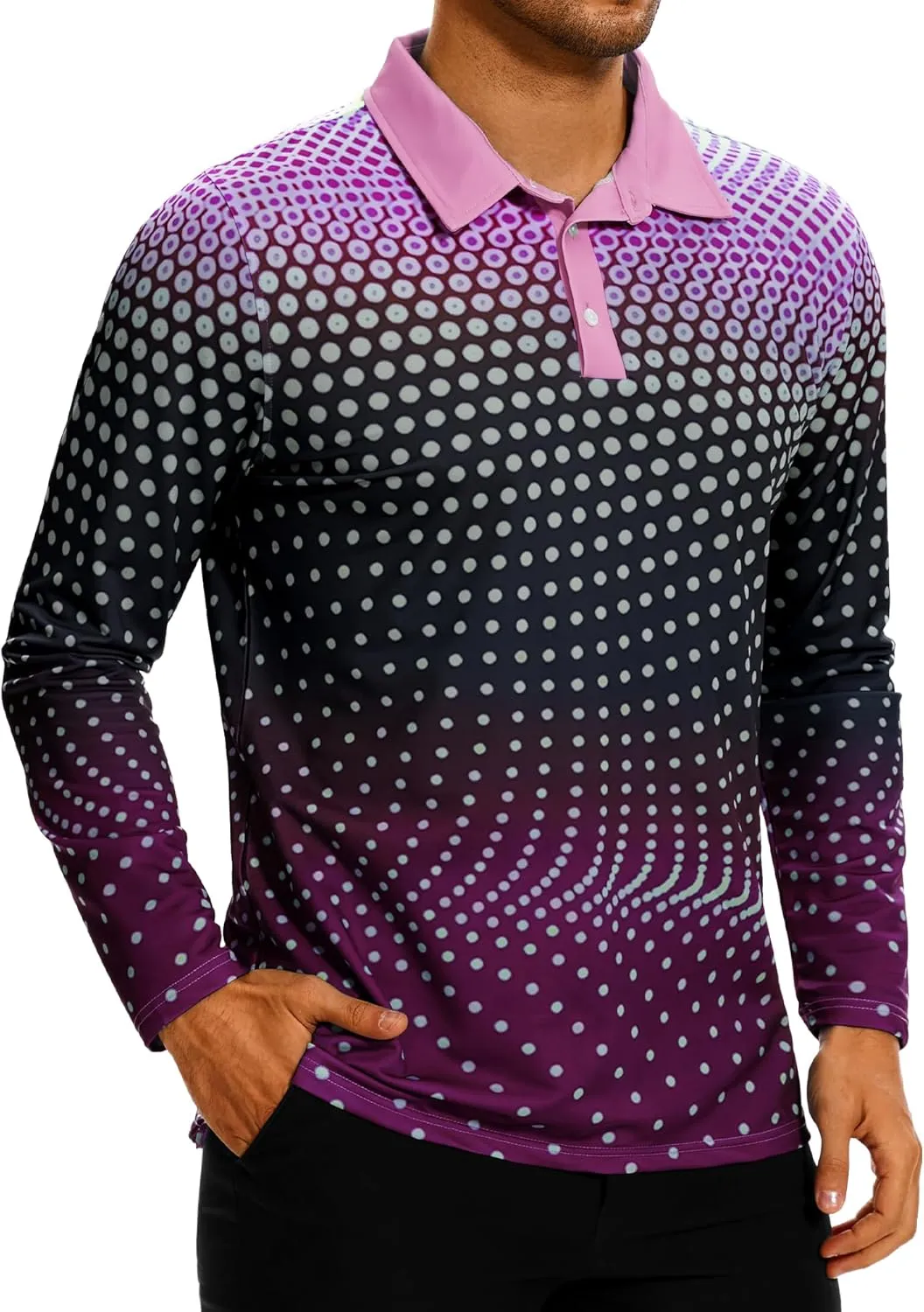 Men's Golf Shirts Polo Short Sleeve Gradient Quick Dry Fit Moisture Wicking Athletic Printed Shirts Mens Polo Shirt