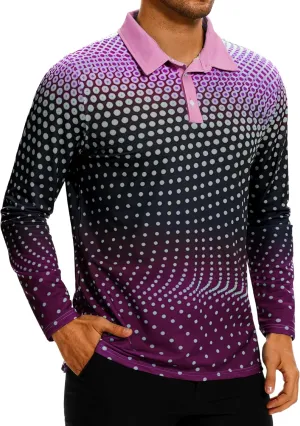 Men's Golf Shirts Polo Short Sleeve Gradient Quick Dry Fit Moisture Wicking Athletic Printed Shirts Mens Polo Shirt