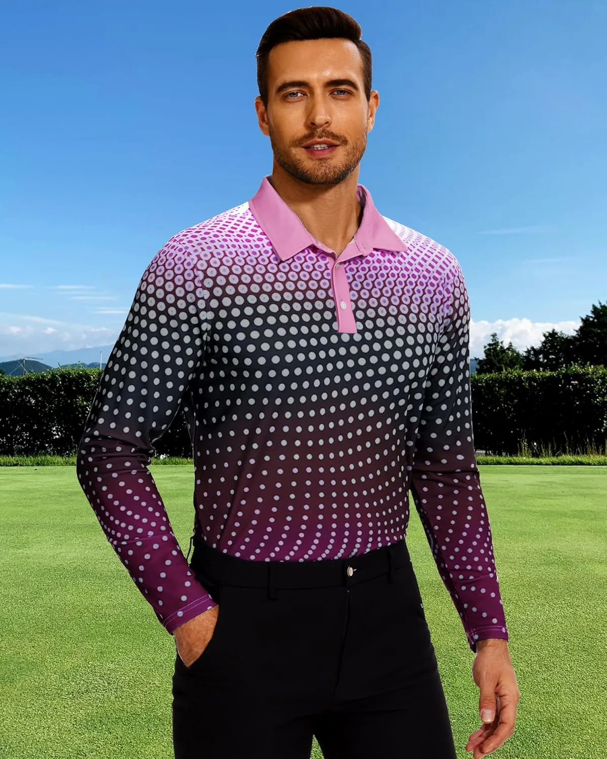 Men's Golf Shirts Polo Short Sleeve Gradient Quick Dry Fit Moisture Wicking Athletic Printed Shirts Mens Polo Shirt