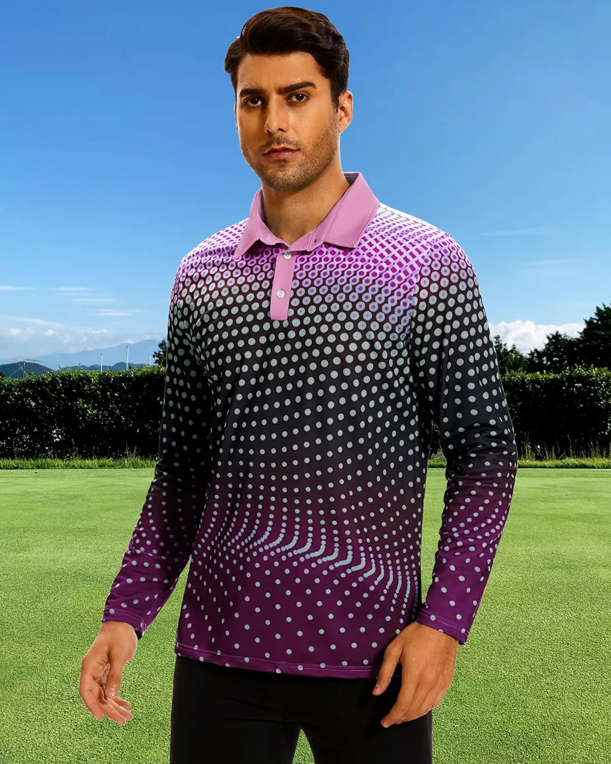 Men's Golf Shirts Polo Short Sleeve Gradient Quick Dry Fit Moisture Wicking Athletic Printed Shirts Mens Polo Shirt